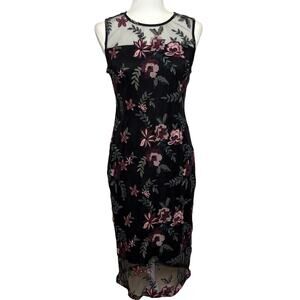 Calvin Klein Floral Embroidered Sheath Dress Women's 8 Black Whimsigoth NWT